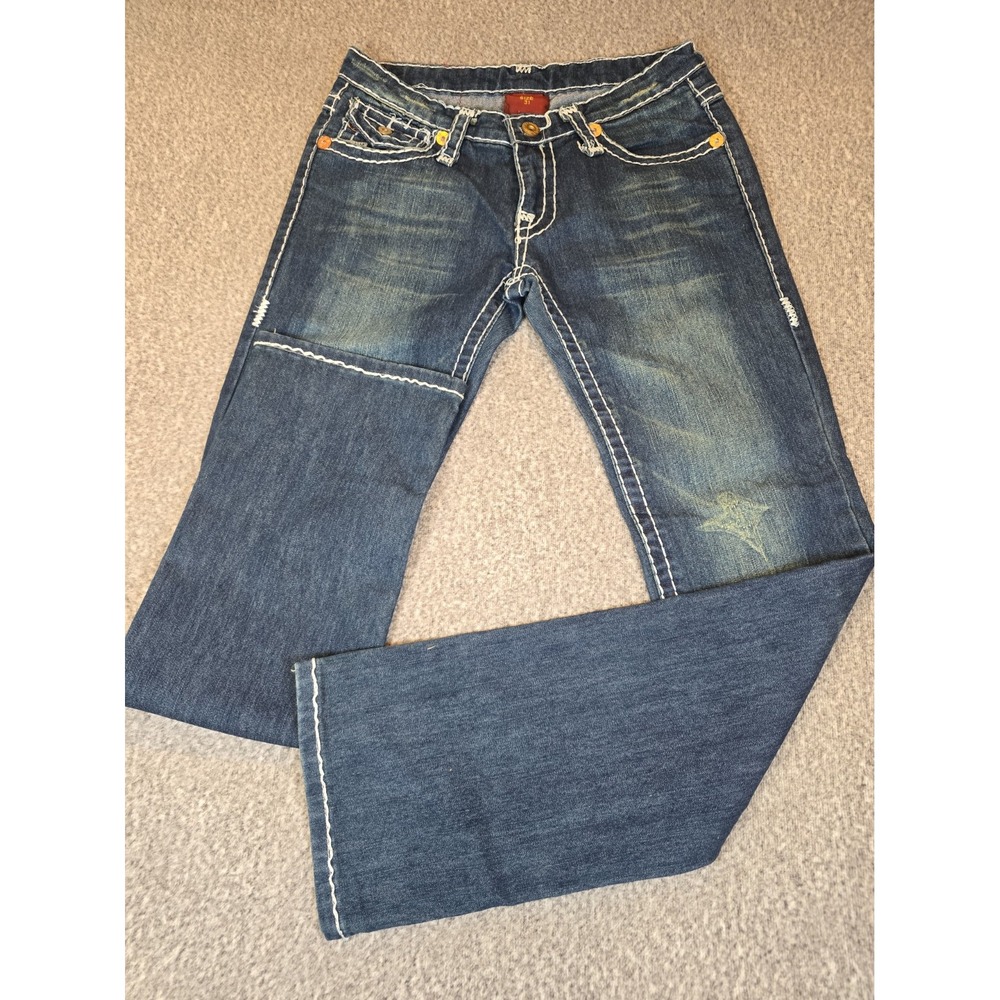 True Religion Billy Big T Jeans Womens Size 31x33 Dark Wash White Super T